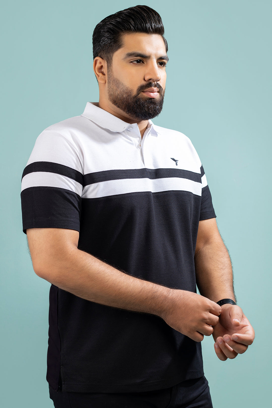 Black & White Color Block Polo Shirt (Plus size) - A24 - MP0262P