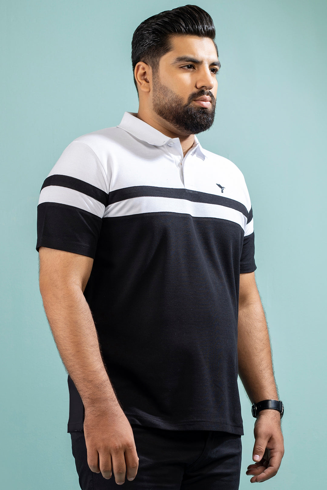 Black & White Color Block Polo Shirt (Plus size) - A24 - MP0262P