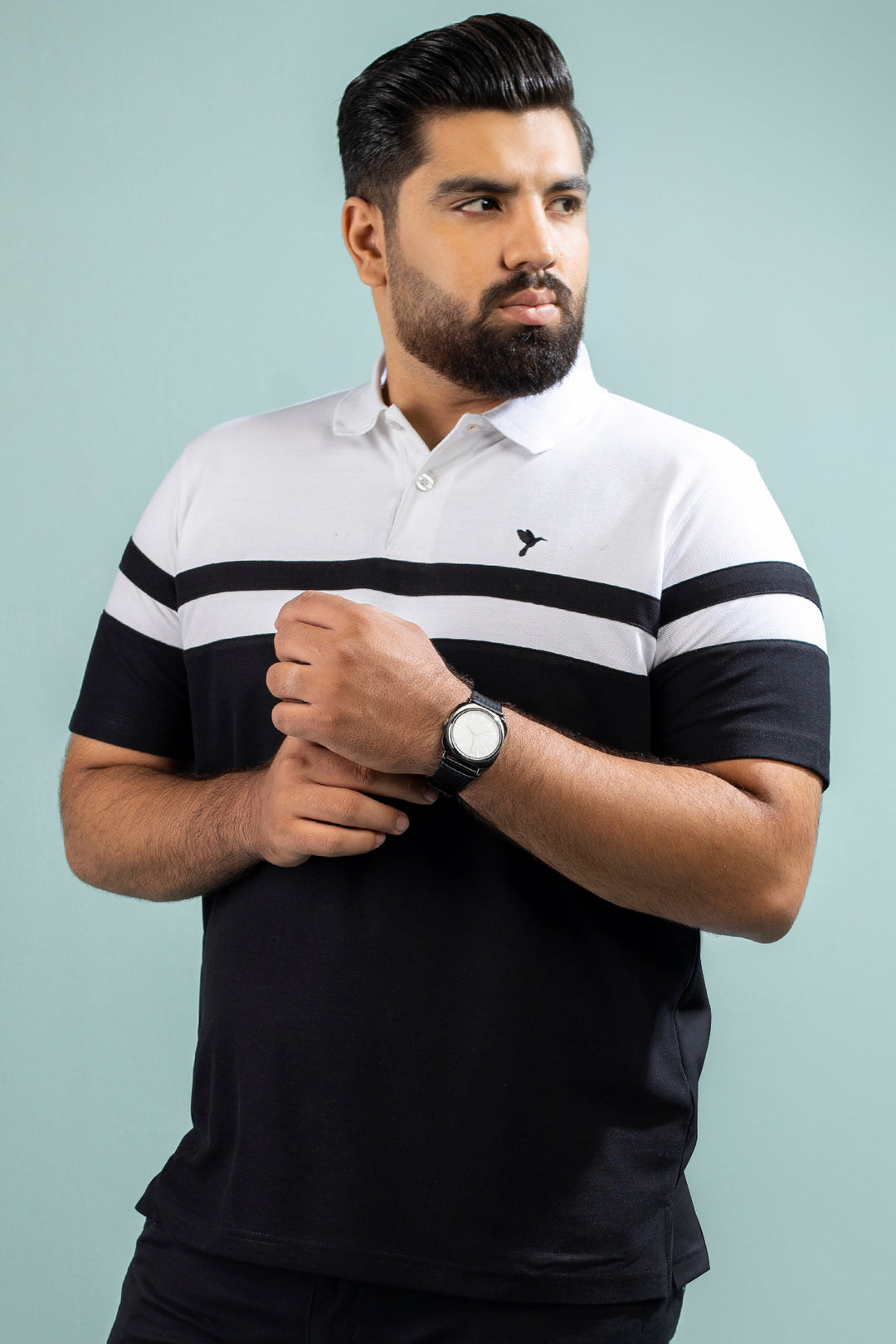 Black & White Color Block Polo Shirt (Plus size) - A24 - MP0262P