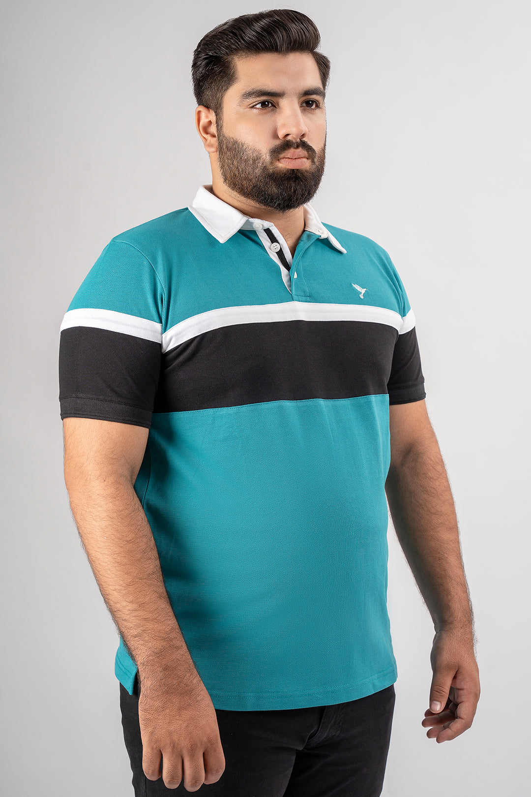 Teal Rugby Collar Cut & Sew Polo Shirt  (Plus Size) - S24 - MP0275P