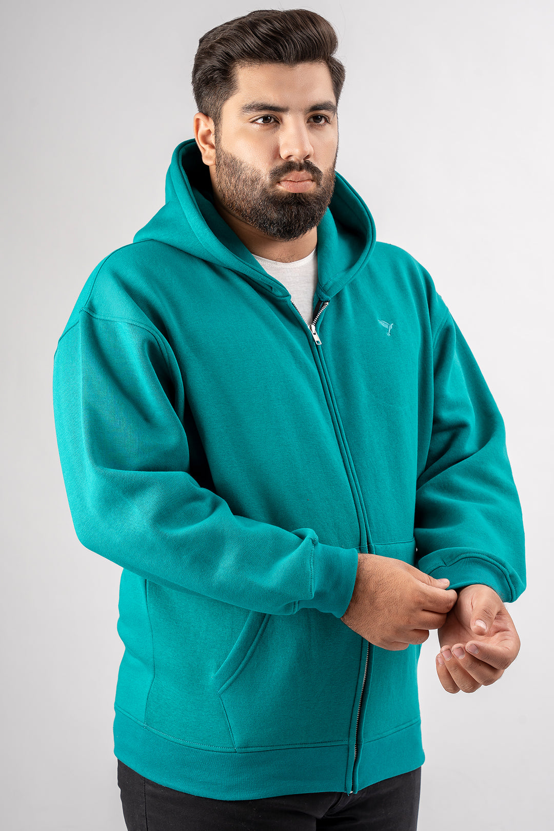 Teal Relaxed Fit Zip Through hoodie (Plus Size) - S24 - UH0018P