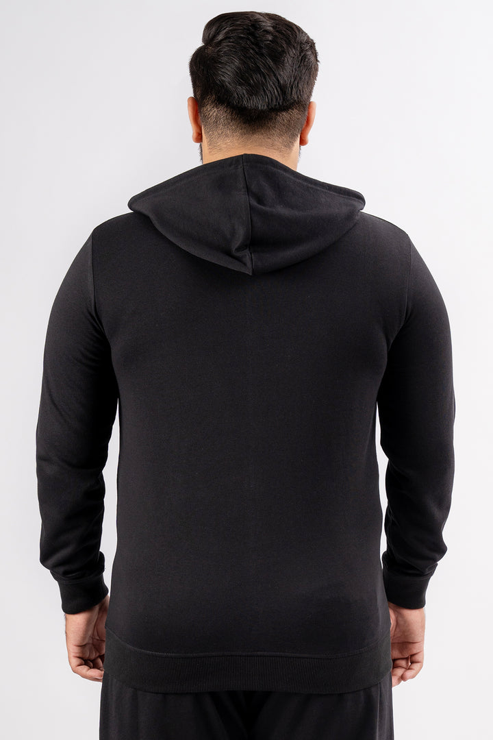 Black Embroidered Zipper Hoodie (Plus Size) - S24 - MH0076P