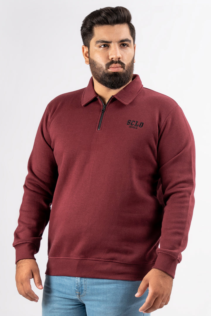 Burgundy Quarter Zip Sweatshirt (Plus Size) - S24 - MSW097P