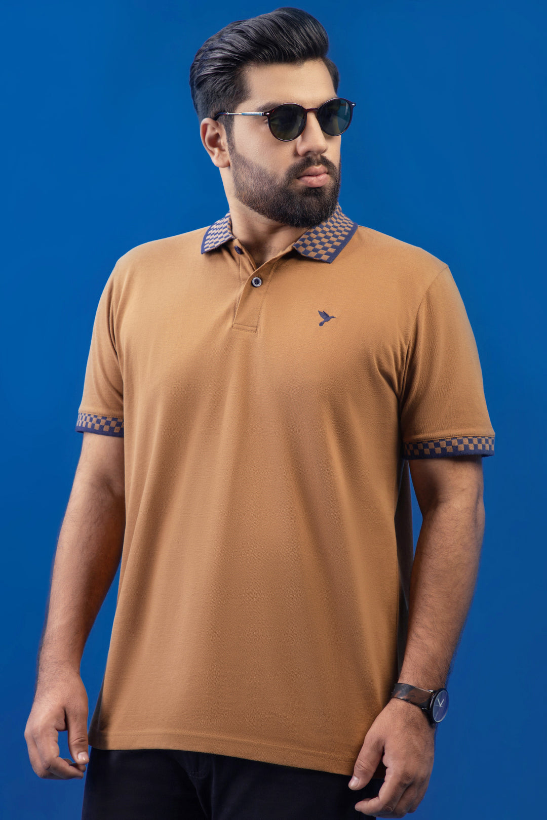 Tobacco Brown Jacquard Collar Polo Shirt (Plus Size) - S23 - MP0218P