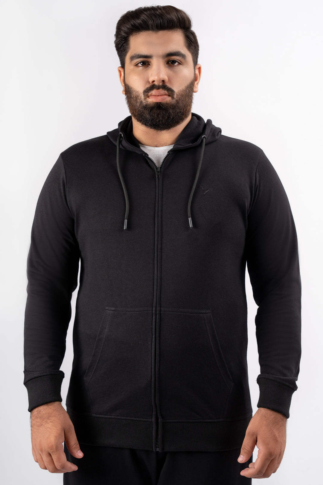 Black Embroidered Zipper Hoodie (Plus Size) - S24 - MH0076P