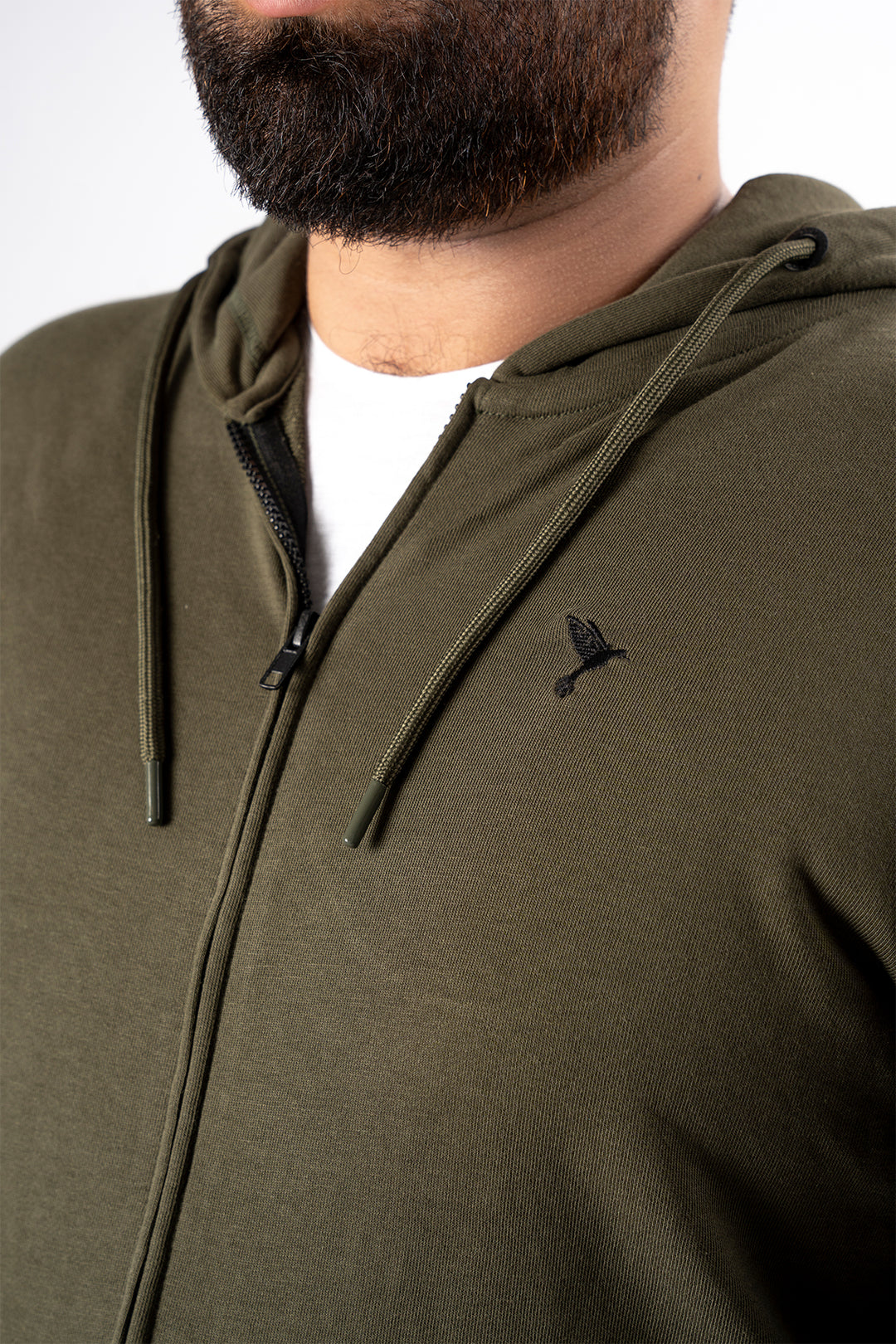 Army Green Embroidered Zipper Hoodie (Plus Size) - S24 - MH0094P