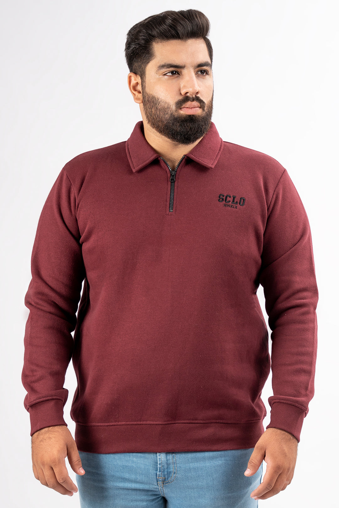 Burgundy Quarter Zip Sweatshirt (Plus Size) - S24 - MSW097P