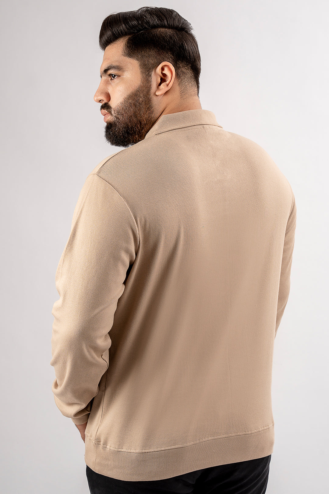 Beige Textured Quarter Zip Sweatshirt (Plus Size) - S24 - "MSW100P