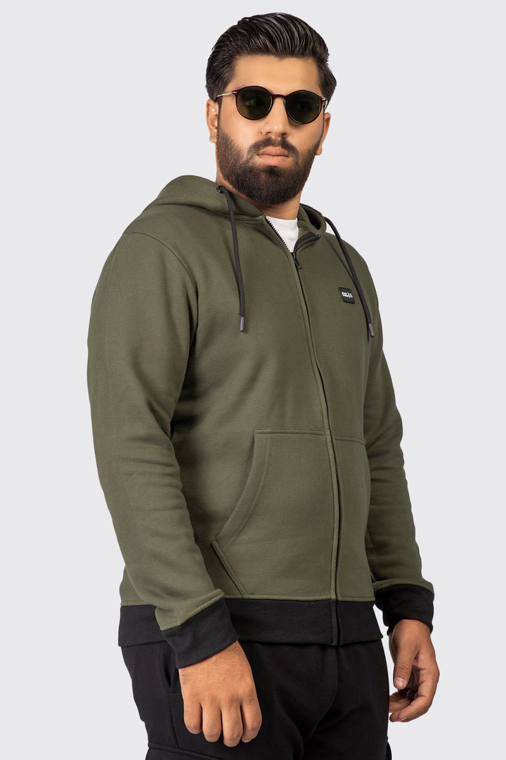 Army Green Fleece Zipper Hoodie (Plus Size) - W23 - MH0072P