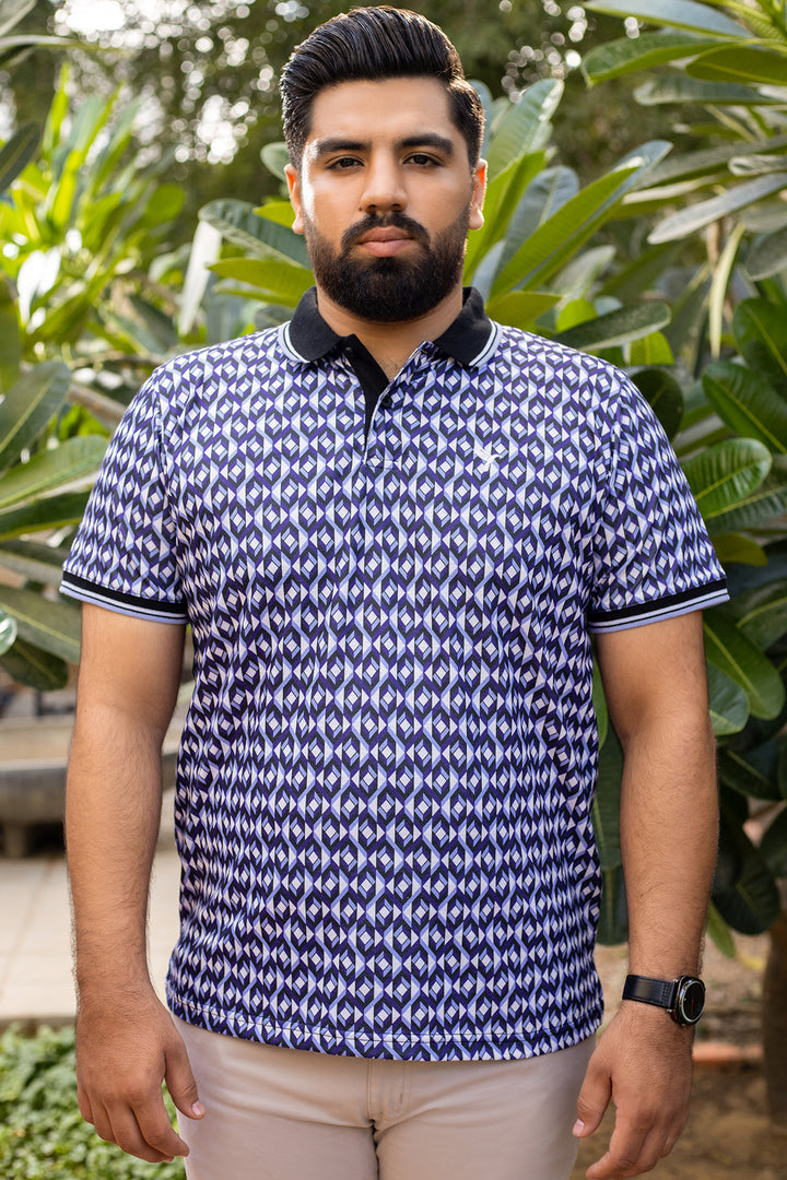 Blue Abstract Printed Polo Shirt (Plus size) - A24 - MP0270P