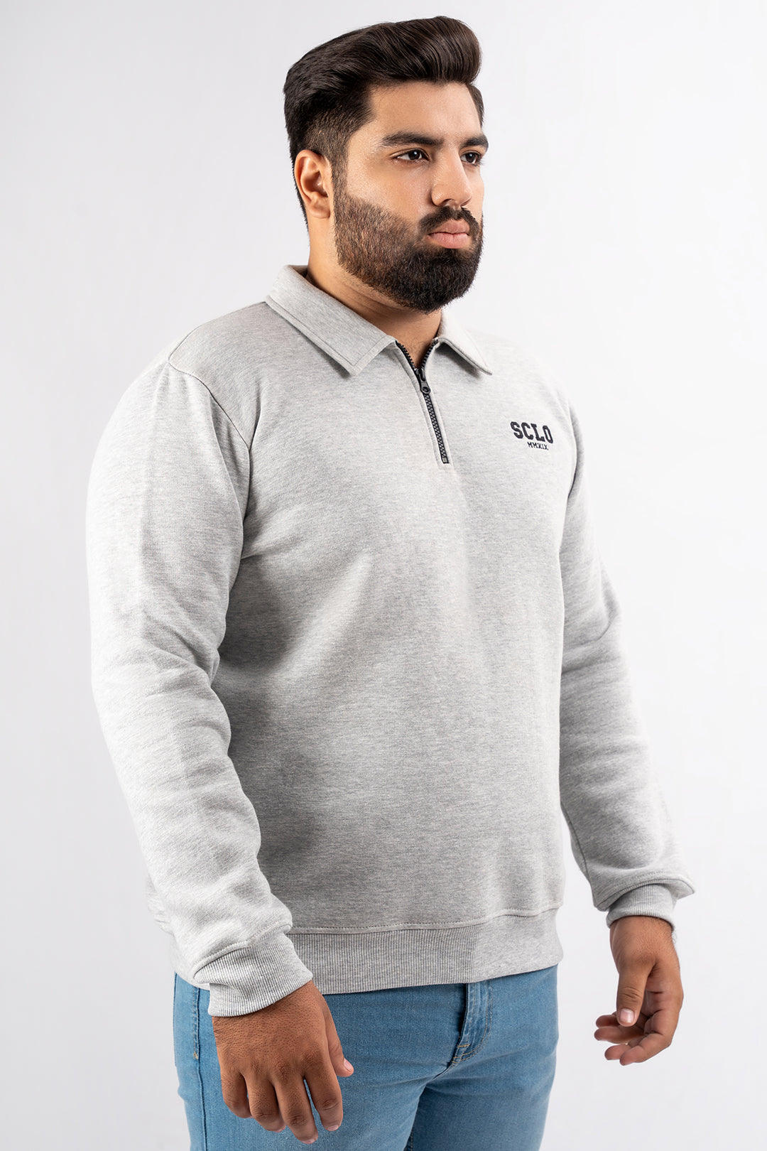 Heather Grey Quarter Zip Sweatshirt (Plus Size) - S24 - MSW096P