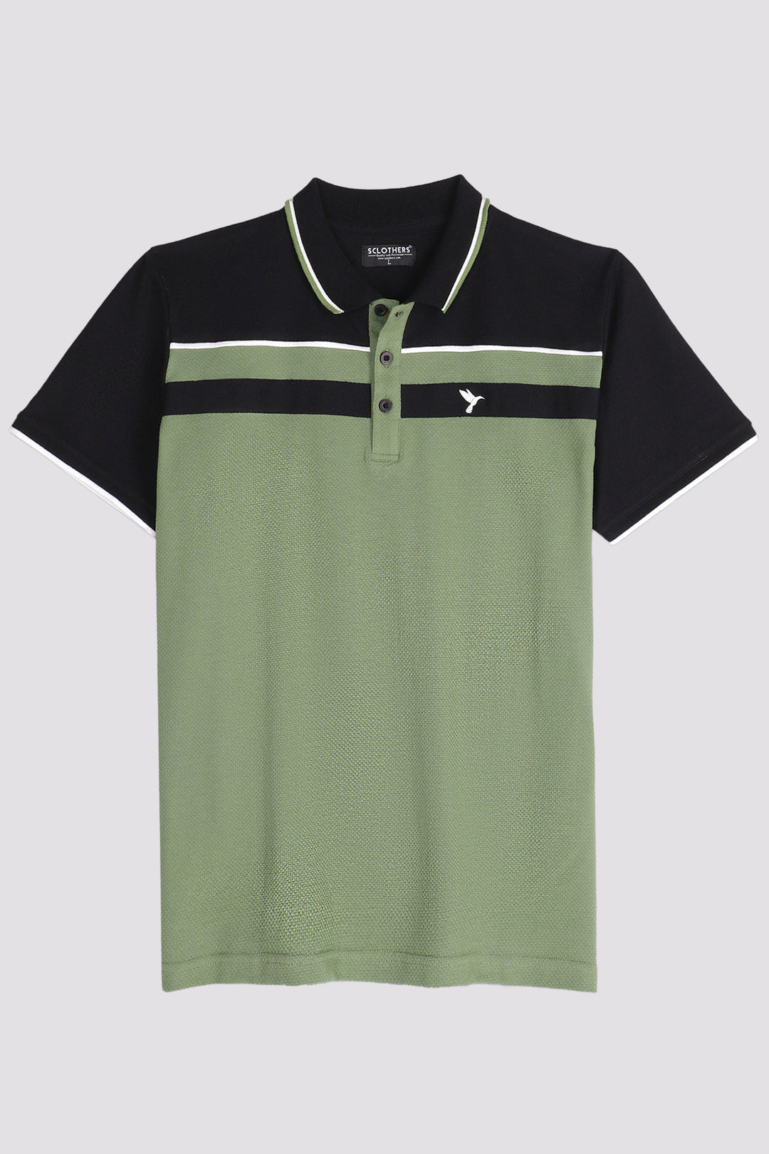 Olive & Black Popcorn Knit Polo Shirt - A24 - MP0264R