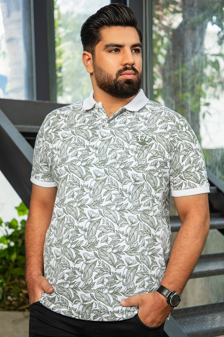 White Printed Polo Shirt (Plus size) - A24 - MP0263P