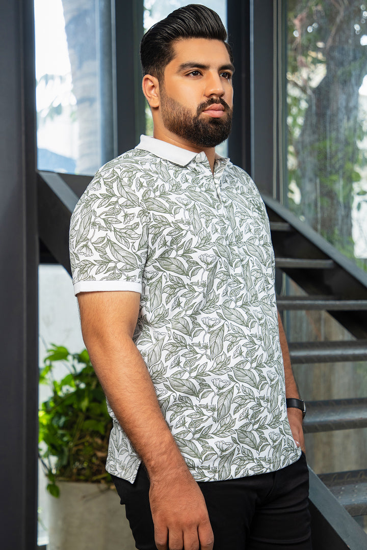 White Printed Polo Shirt (Plus size) - A24 - MP0263P