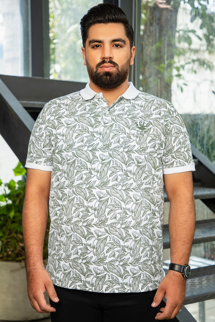 White Printed Polo Shirt (Plus size) - A24 - MP0263P