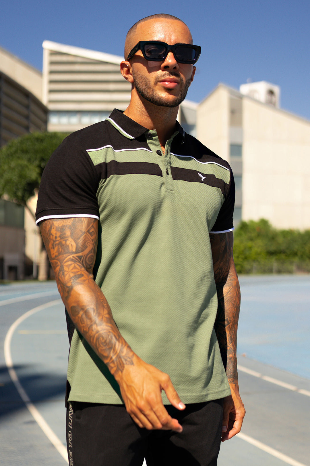 Olive & Black Popcorn Knit Polo Shirt - A24 - MP0264R