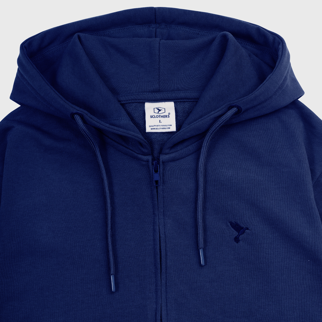 Navy Blue Embroidered Zipper Hoodie (Plus Size) - S24 - MH0093P