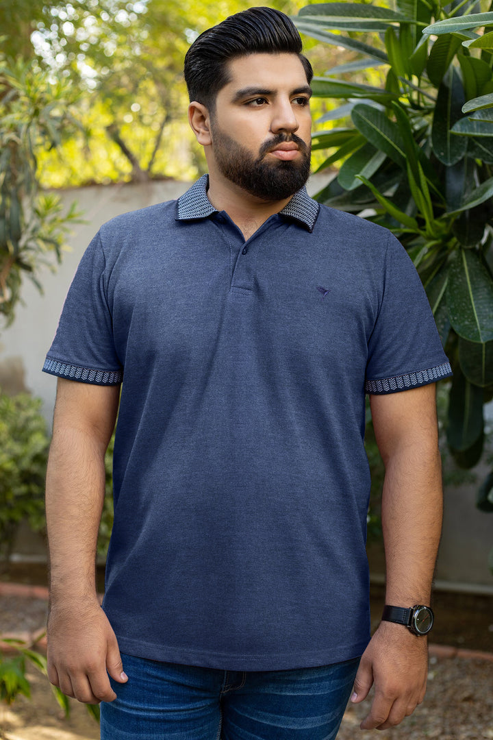 Blue Jacquard Collar Polo Shirt (Plus Size) - S24 - MP0273P