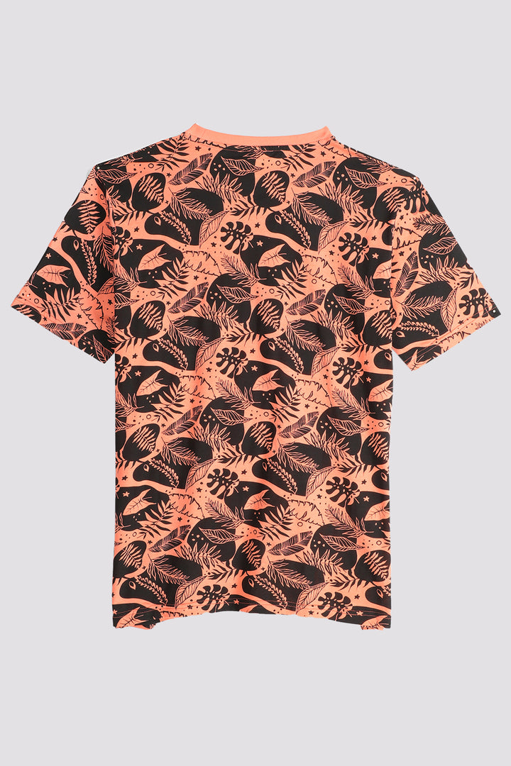 Tropical Printed Orange T-Shirt (Plus size) - S24 - MT0346P