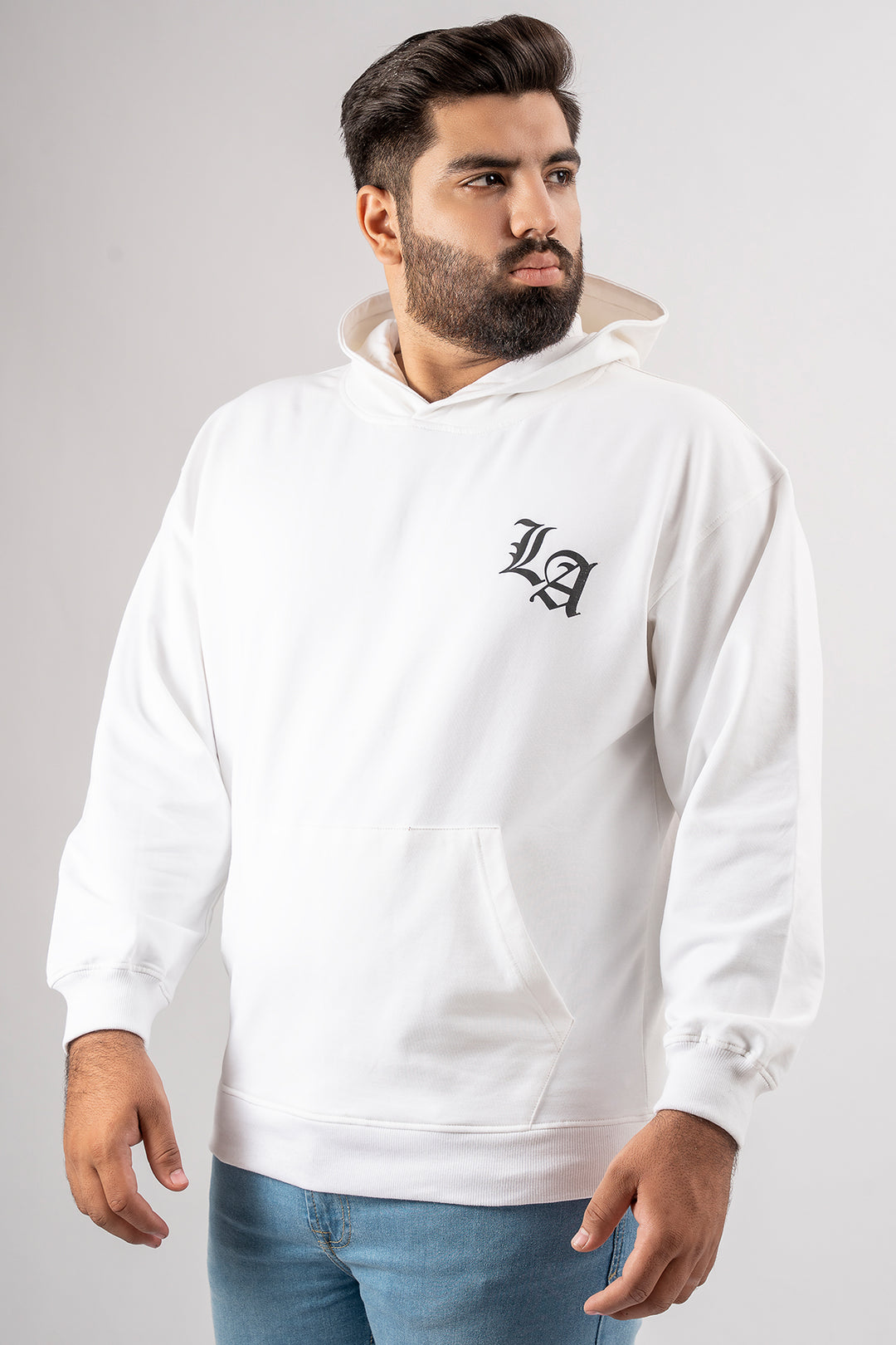 White LA Loose Fit Graphic Hoodie (Plus Size) - S24 - MH0096P