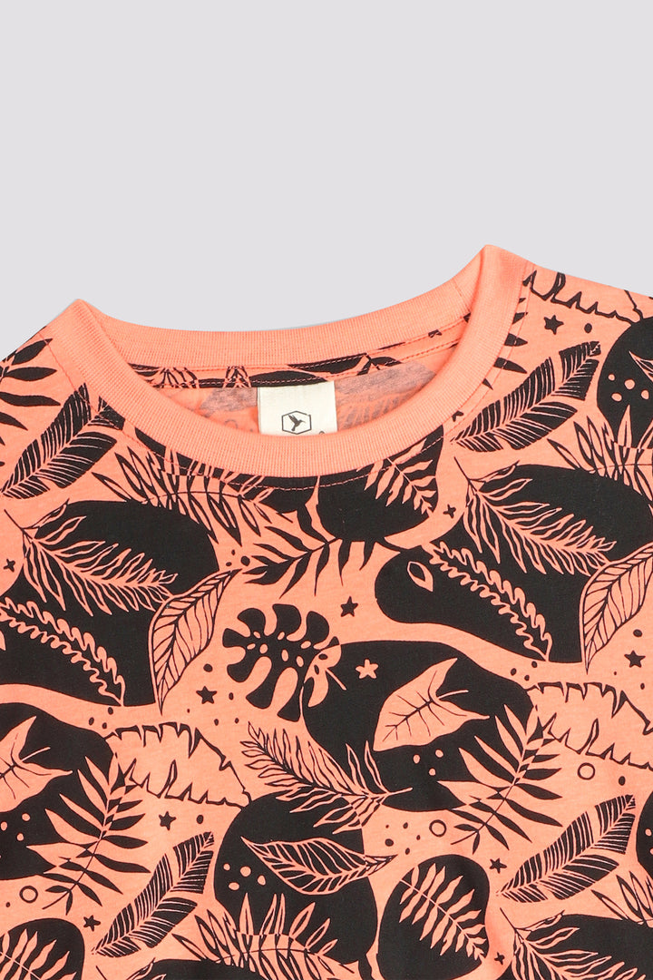 Tropical Printed Orange T-Shirt (Plus size) - S24 - MT0346P