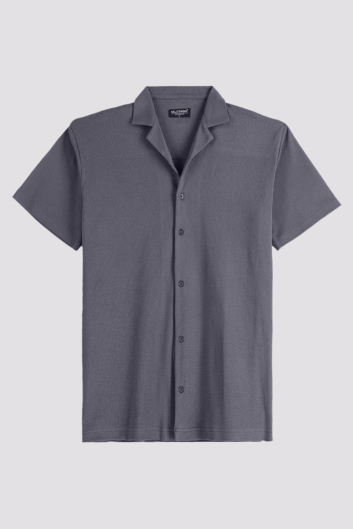 Grey Ribbed Resort Collar Shirt - S24 - MS0086R