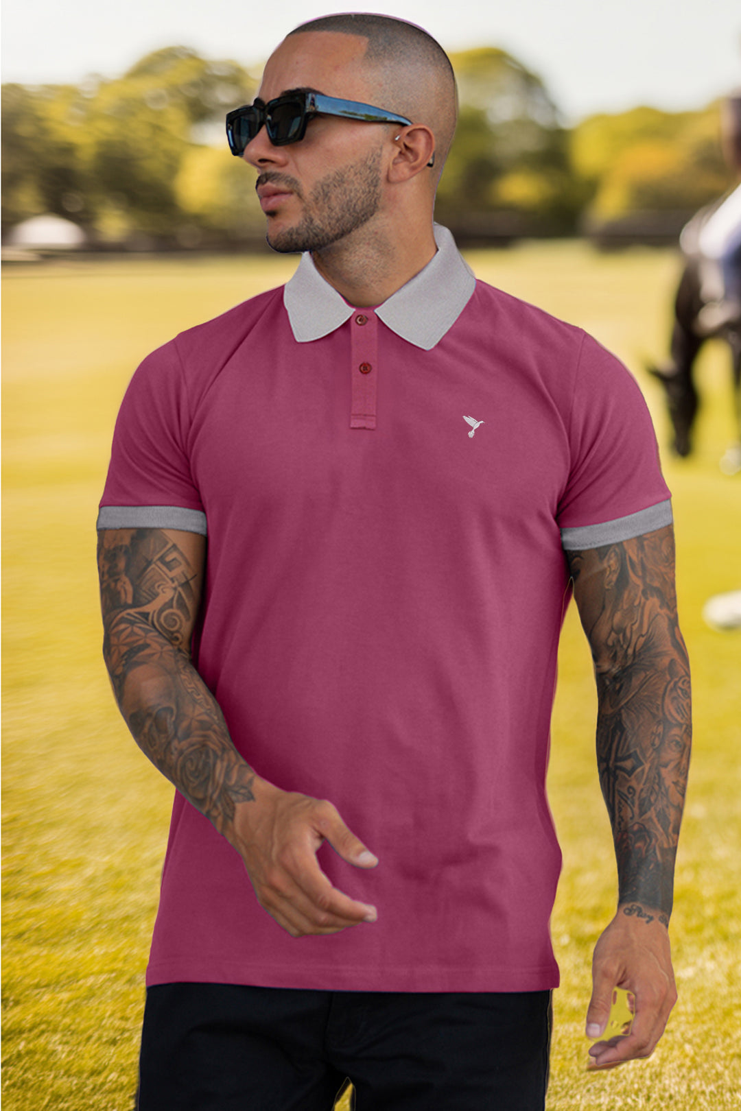 Plum Purple Contrast Embroidered Polo Shirt - A23 - MP0203R