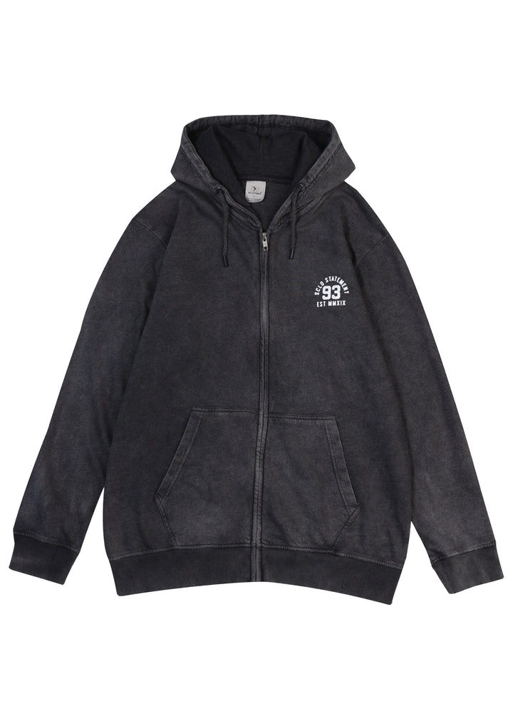 Black Acid Wash Zip Through Hoodie - S24 - MH0082R