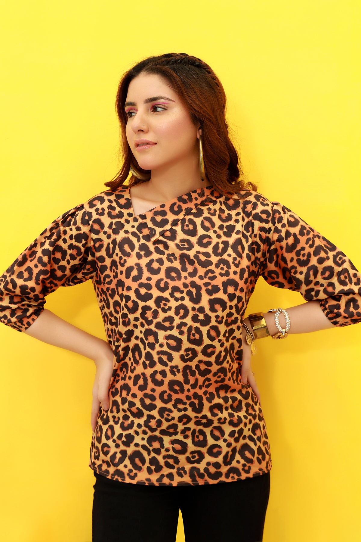 Yellow leopard hot sale print top