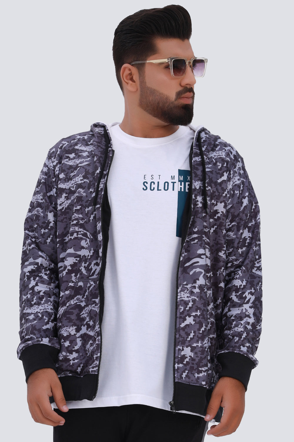 Grey Camo Printed Hoodie Men Plus Size