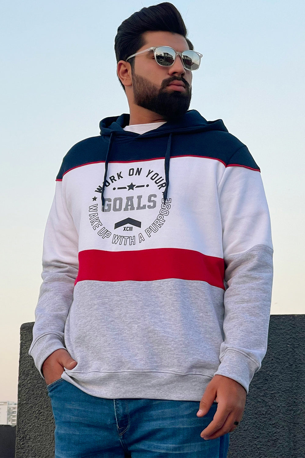 Tri Color Hoodie Mens Plus Size