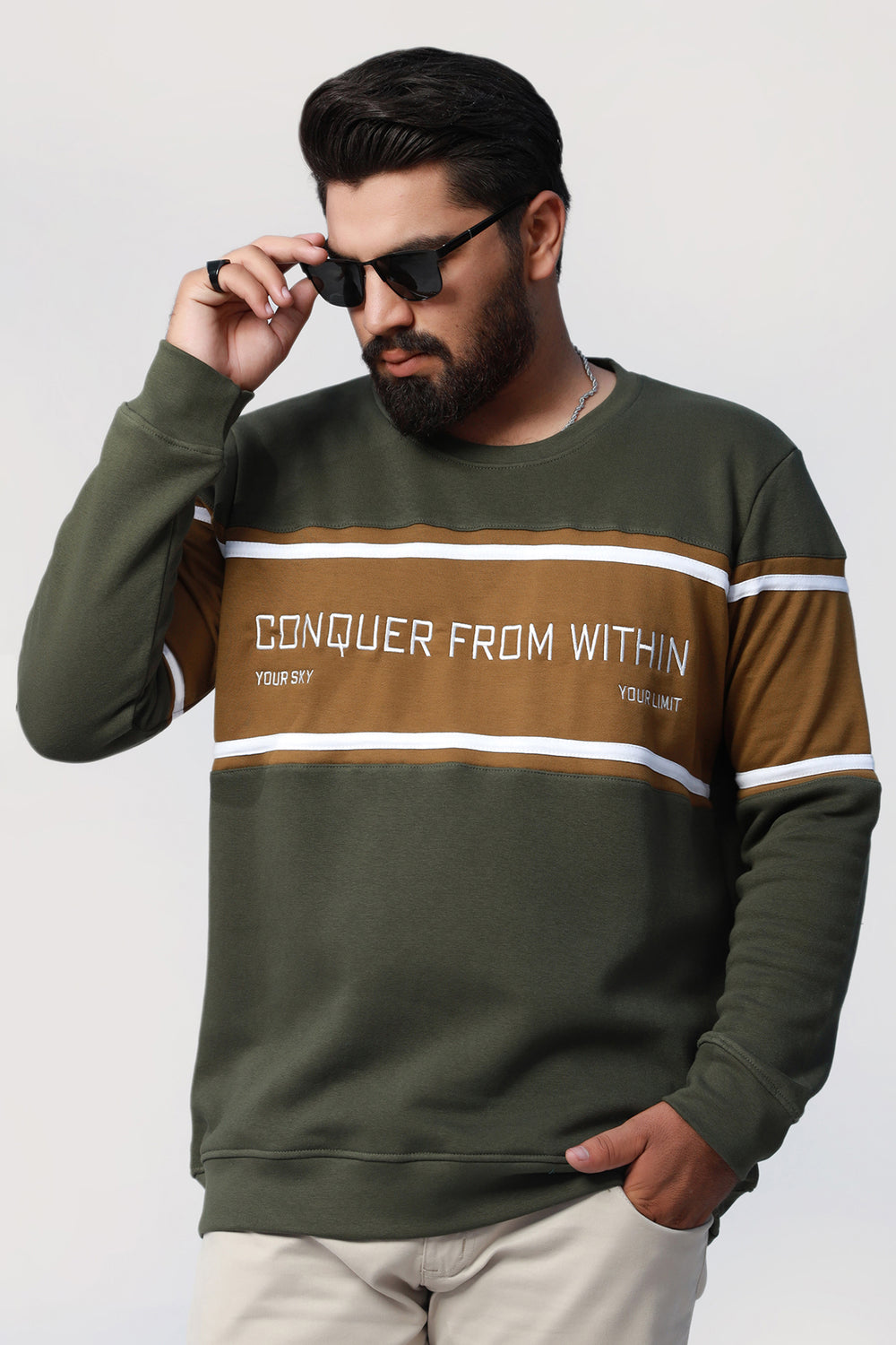 Conquer Khaki Green Sweatshirt Plus Size 