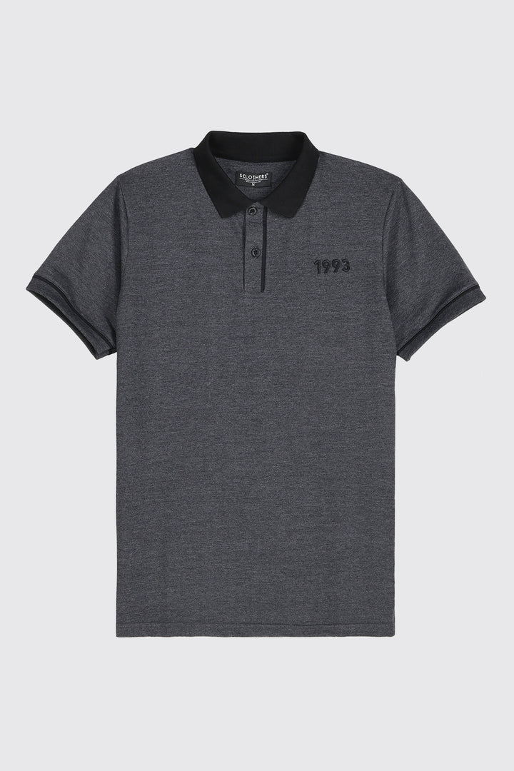 Charcoal Melange Contrast Embroidered Polo Shirt - A23 - MP0210R