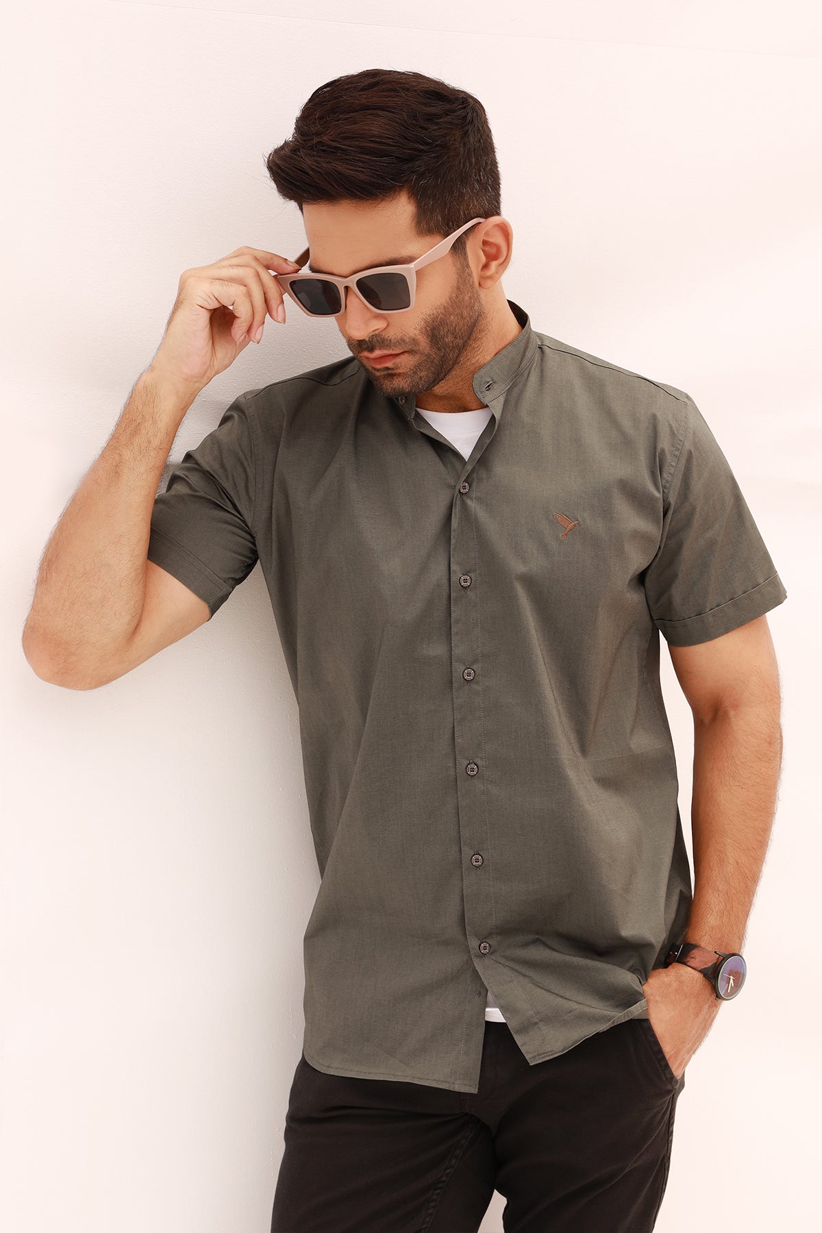 Ash Gray Casual Half Sleeve Shirt S22 MS0034R