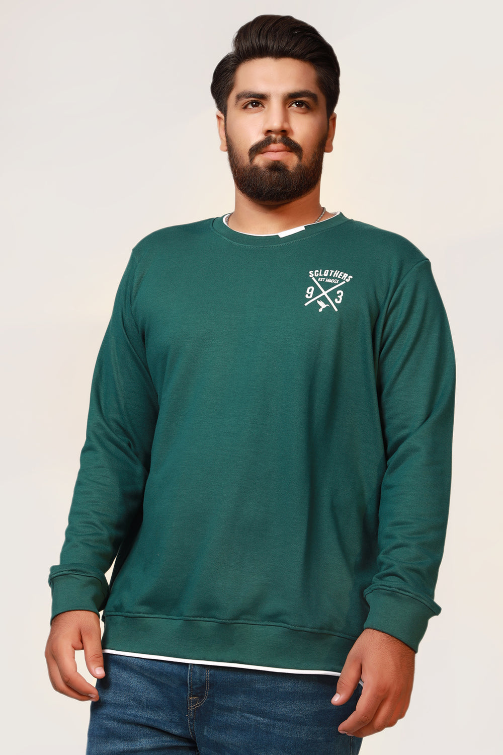 Teal Contrast Rib Embroidered Sweatshirt Plus Size Online in Pakistan