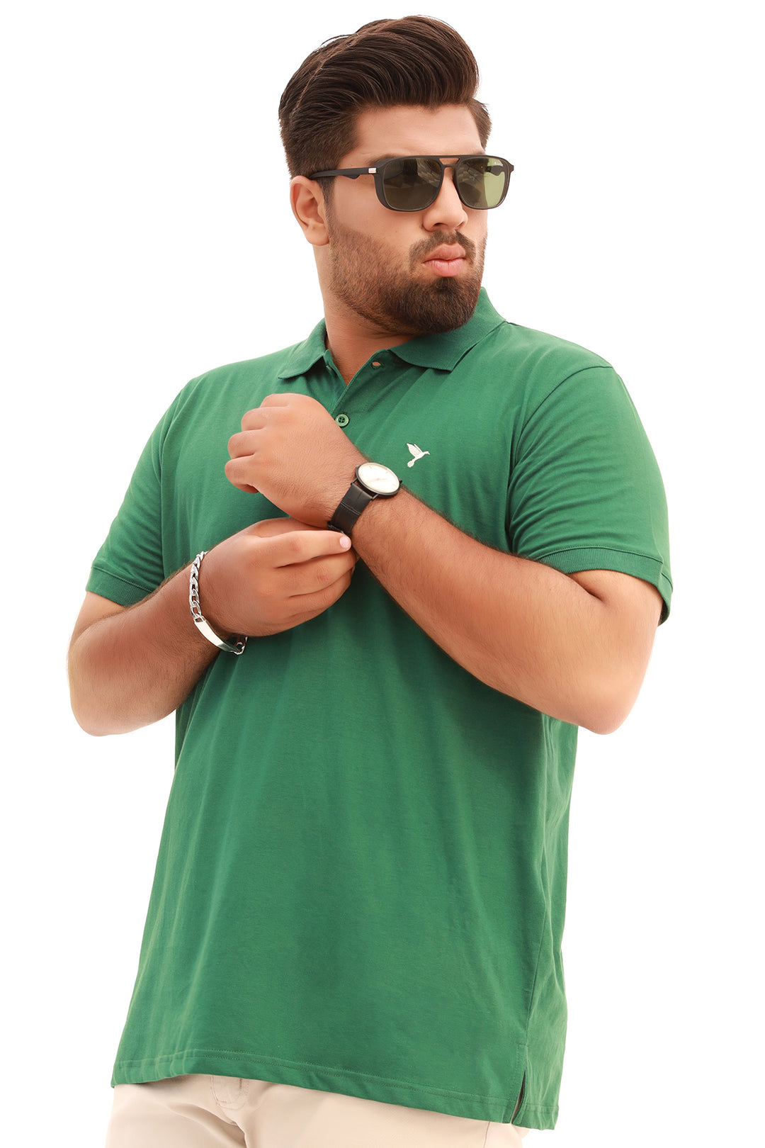 Pasture Green Embroidered Polo Shirt (Plus Size) - S22 - MP0111P