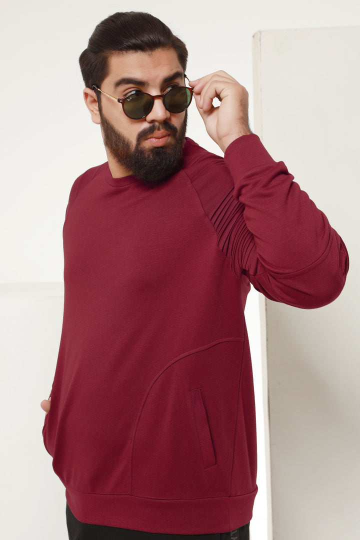 Maroon Pleated Raglan Sweatshirt Men Plus Size Sweatshirt in Pakistan 