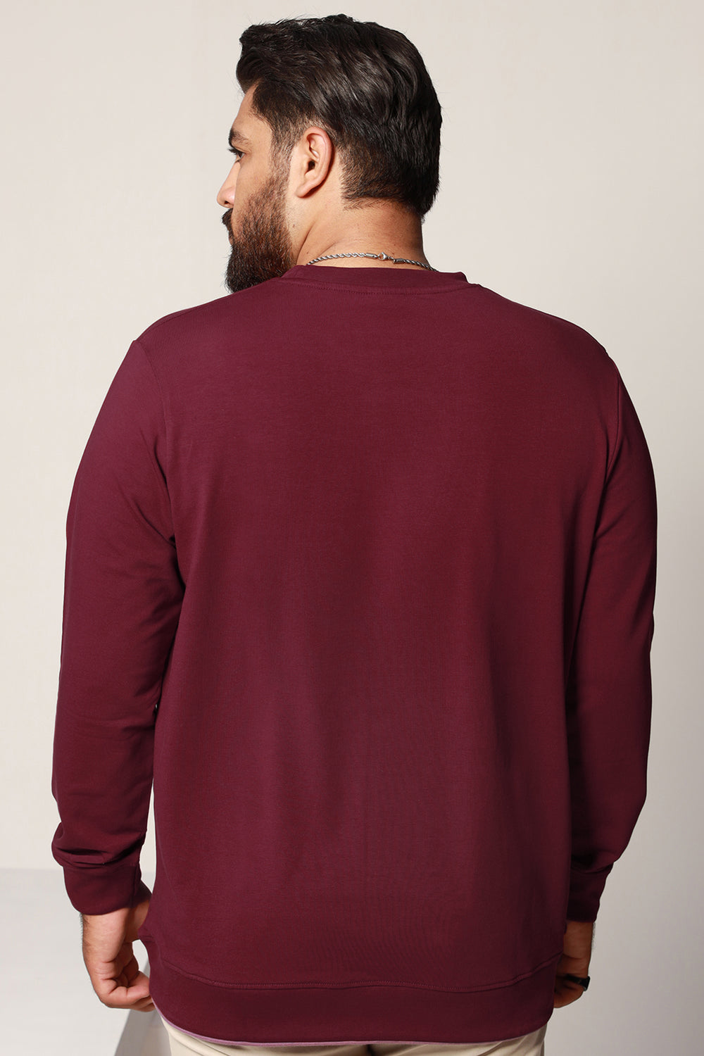 Maroon Contrast Rib Embroidered Sweatshirt Plus Size