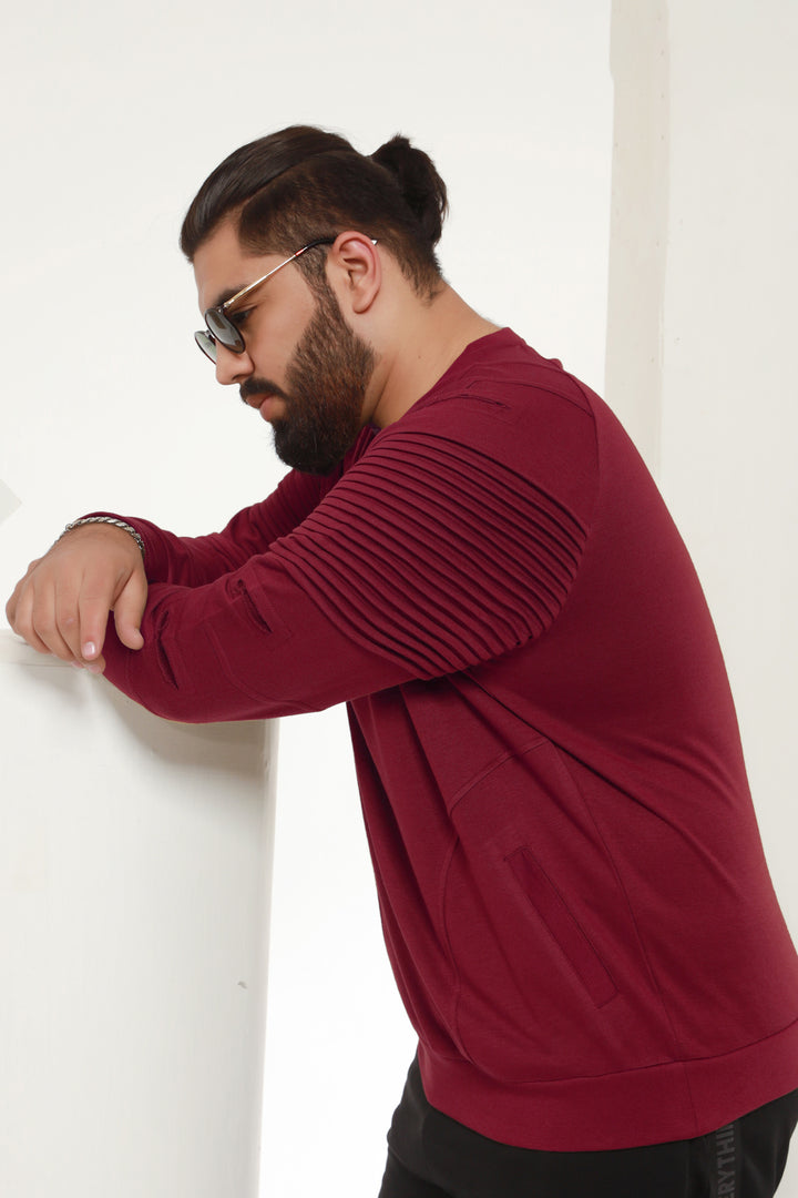 Maroon Pleated Raglan Sweatshirt Men Plus Size Sweatshirt in Pakistan 