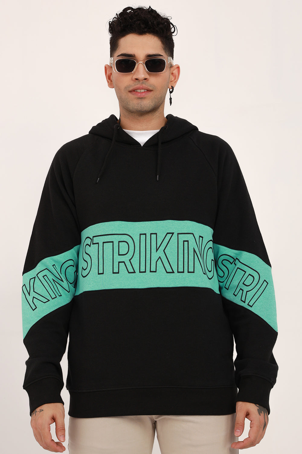 Black Striking Printed Hoodie 