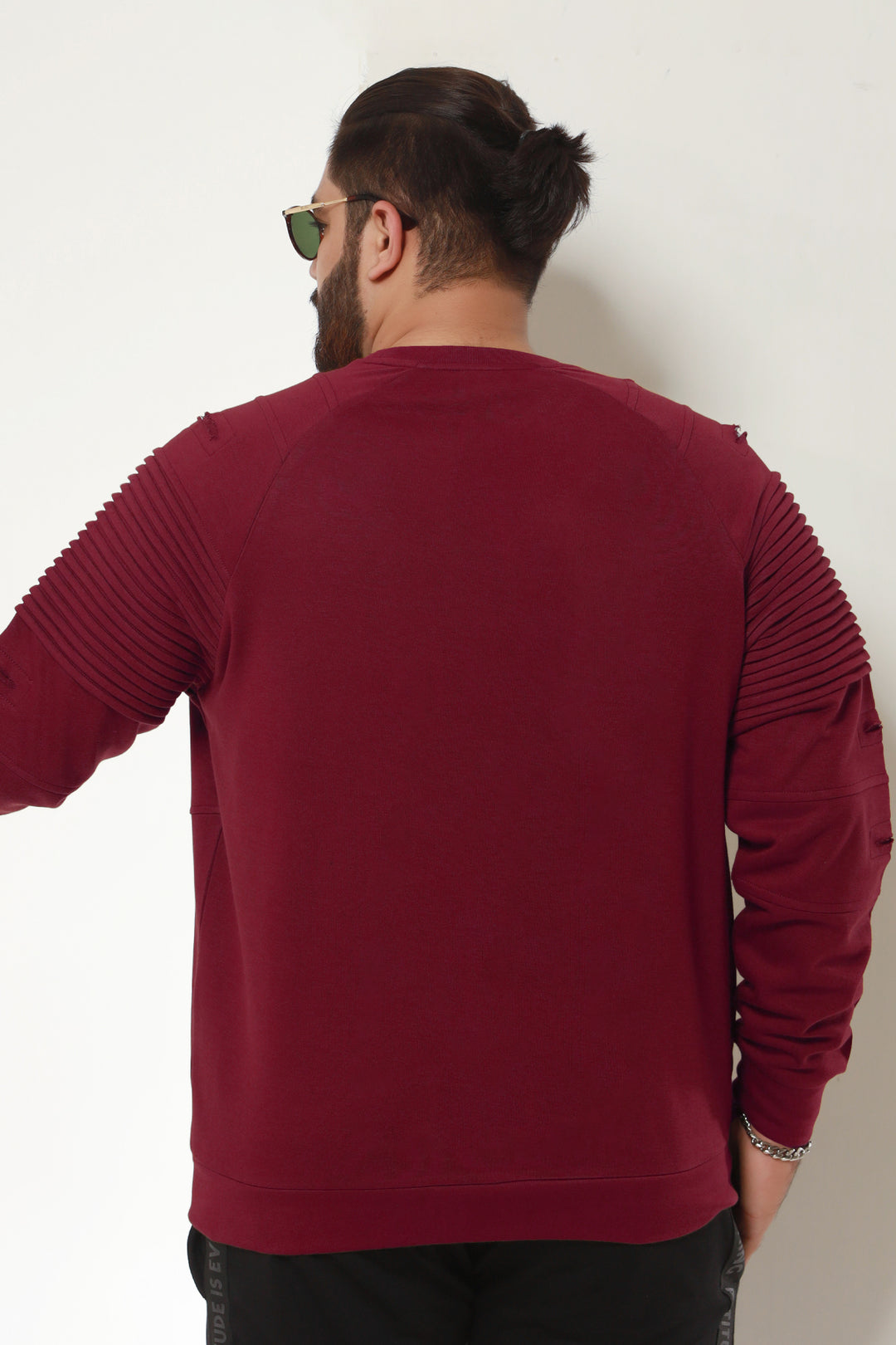 Maroon Pleated Raglan Sweatshirt Men Plus Size Sweatshirt in Pakistan 