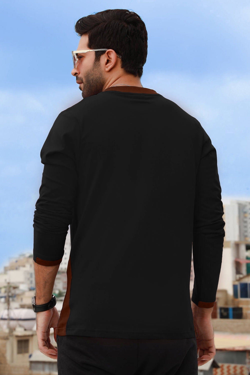 Jet Black Contrast Rib T-Shirt 